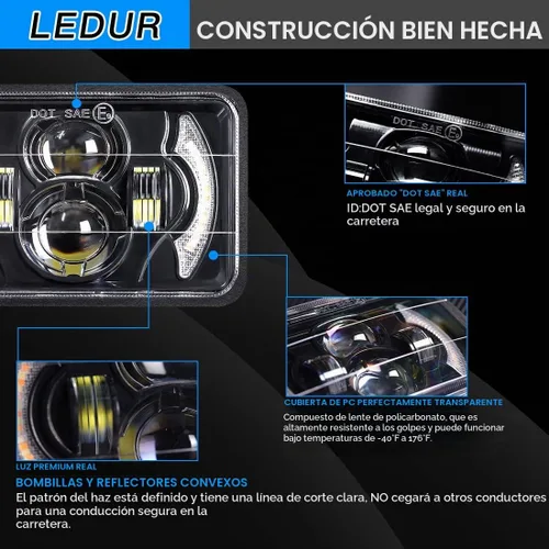 Vista 7 de LEDUR 4 x 6 pulgadas Faros delanteros LED aprobados por DOT, 4 piezas con señal de giro, DRL, alta/baja, haz sellado, rectangular, H6545, luz LED