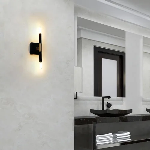 Vista 4 de GLOBE Electric 65000044 Aplique de pared de 2 luces, negro mate, acento de latón antiguo, zócalos de base E12, luces para sala de estar, decoración