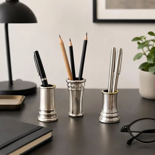 Vista 4 de LUOZZY 3 unids Metal Single Pen Holder para escritorio Base de pluma de cobre Soporte para oficina en casa (plata)