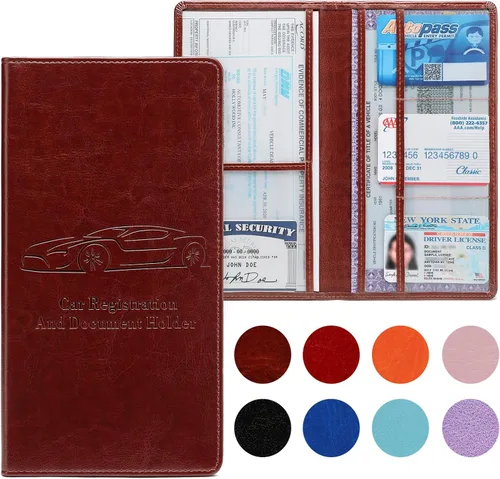 Vista 12 de Soporte para Tarjetas de Registro y Seguro de Coche para Hombres y Mujeres, Organizador de Guantera Negro con Hebilla Magnética para Fácil Acceso