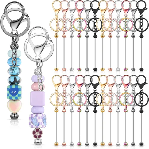 Vista 14 de Tondiamo 24 piezas de barras de llavero con cuentas a granel para kit de fabricación de llaveros, regalos para mujeres y hombres, manualidades DIY