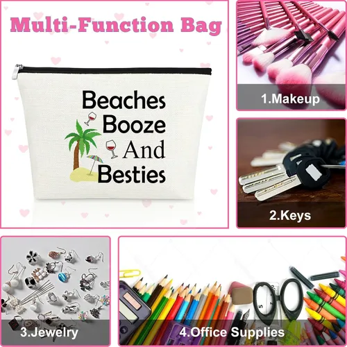 Vista 7 de Mxrymvu Regalos de playa para mujeres, bolsa de maquillaje, regalos para amantes de la playa, 2 piezas beige.