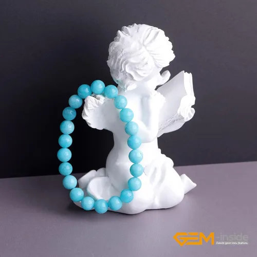 Vista 3 de GEM-Inside - Pulsera de cuarzo de cristal hecha a mano de 0.276 in de grado AAA, con cuentas redondas, elástica, energía, reiki, chakras, para azul