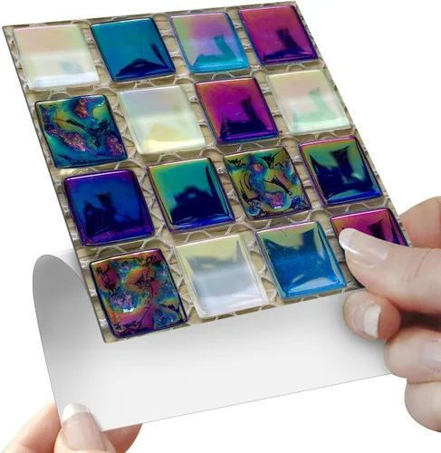 Vista 2 de Alwayspon 25 piezas de transferencias de azulejos de mosaico despegar y pegar para decoración del hogar, 4x4 pulgadas autoadhesivas impermeables
