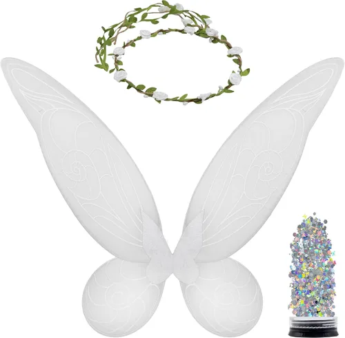 Vista 11 de Funcredible Alas de hada, corona y purpurina, accesorios de disfraz de hada, disfraz de mariposa, disfraces de Halloween para mujer