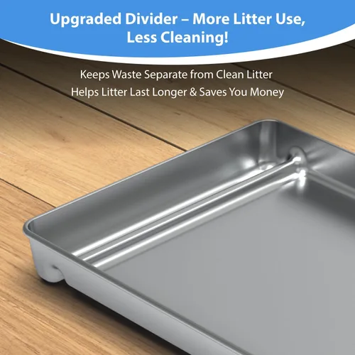 Vista 2 de Bandeja de arena reutilizable de acero inoxidable compatible con cajas de arena autolimpiantes para gatos sin cuchara Petsafe – Nunca absorbe