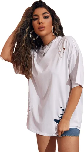 Vista 4 de SheIn Camiseta holgada de media manga con estampado de figuras para mujer