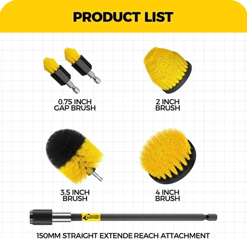 Vista 5 de Holikme - Juego de 6 cepillos de taladro, limpieza multiuso extendida Includes Extended Long Attachment & Crevice Corner Brushes. For Bathroom