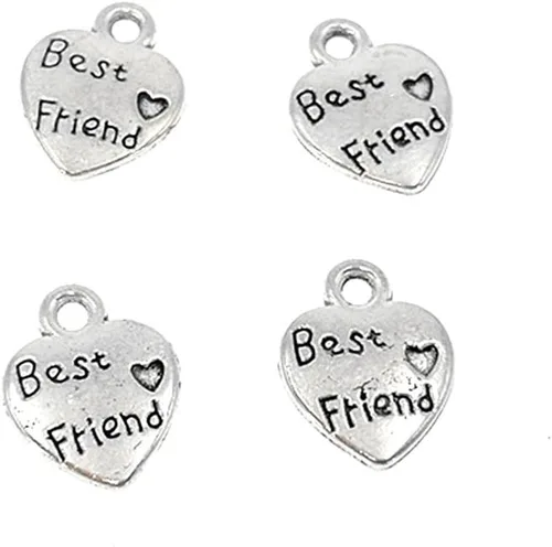 Vista 3 de ALIMITOPIA 60 dijes de letras de Best Friend en forma de corazón de durazno de doble cara para hacer pulseras, collares, joyas y hallazgos