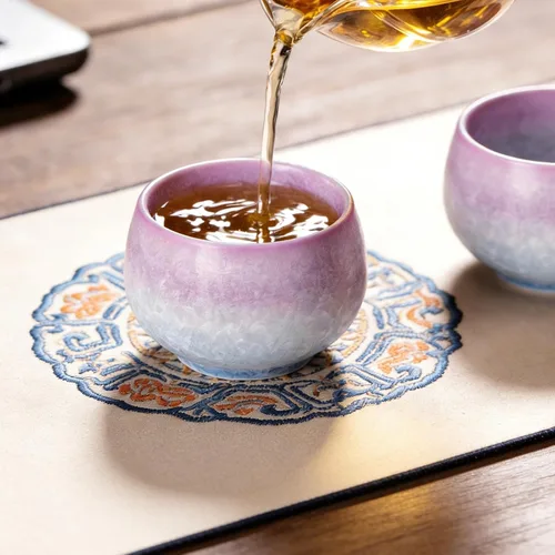 Vista 5 de KAMMAK Juego de 2 tazas de té pequeñas de porcelana de 6.7 onzas, tazas de té japonesas de cerámica para el hogar, fiesta, oficina, juego de té