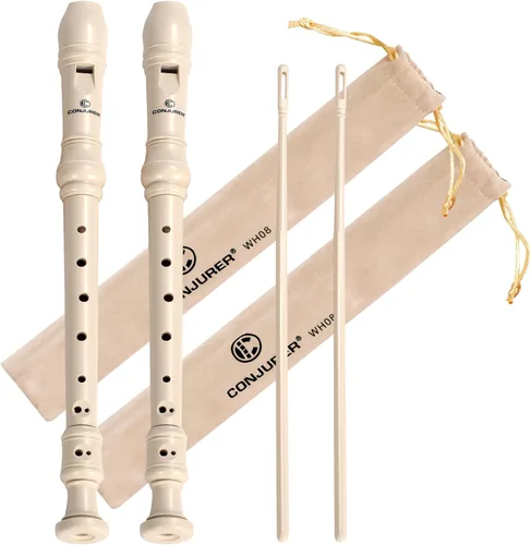 Vista 17 de CONJURER Grabadora soprano para niños y estudiantes, 10 unidades, flauta alemana de 8 agujeros, para principiantes, con varilla de limpieza y bolsa