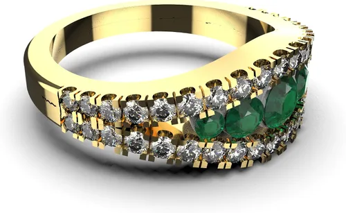 Vista 2 de Anillo de compromiso de diamantes y esmeraldas redondas naturales de oro de 14 quilates