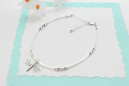 Vista 9 de Dragonfly Anklet Sterling Silver Beach Gift (Average 8 1/2" to 10")