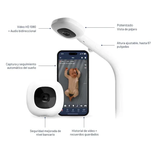 Vista 2 de Nanit Essentials - Monitor inteligente para bebé con soporte de suelo, cámara Wi-Fi HD de 1080p, monitoreo de respiración sin sensores, seguimiento