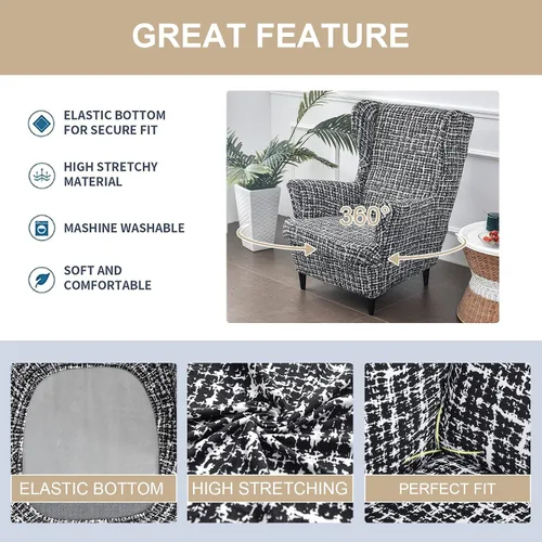 Vista 40 de Eco-Ancheng Funda para silla Wingback, 2 piezas, respaldo de ala, fundas de elastano para sillón con respaldo de ala, fundas para sillón con parte