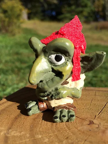 Vista 6 de Miniature Faerie Garden Goblin Or Troll With Felt Red Cap Perfect For Troll Bridges Or Faerie Gardens