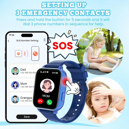 Vista 5 de Reloj inteligente 4G para niños y niñas, reloj inteligente para niños de 4 a 12 años con llamadas, GPS, SOS, videollamada, juegos, cámara, alarma