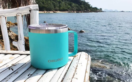 Vista 7 de Chillout Life - Taza de café con aislamiento térmico al vacío, acero inoxidable, mango y tapa, 16 onzas