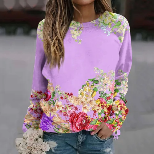 Vista 2 de Sudadera para mujer, de manga larga, diseño gráfico vintage, estampado floral, sin botones, casual