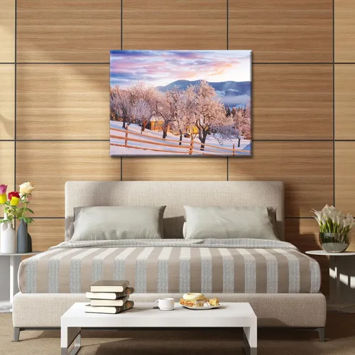 Vista 2 de BANHUA1 Decoración de pared de escena de nieve de invierno, lienzo, pintura artística de pared, póster de tierra de nieve de invierno sobre lienzo
