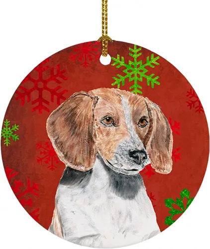 Vista 25 de Caroline's Treasures Affenpinscher - Adorno de cerámica para colgar en el árbol de Navidad con copos de nieve rojos y verdes, para el hogar