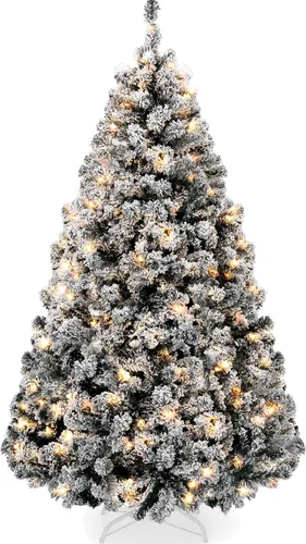 Vista 10 de Best Choice Products - Árbol de Navidad artificial preiluminado de 7.5 pies con nieve artificial, pino, 2-en-1 luces LED blancas y multicolor, Verde