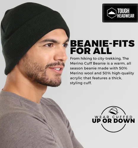 Vista 2 de Gorro de invierno para hombres y mujeres, gorro acanalado de lana merino, gorros de lana cálidos, suaves y con estilo, para climas fríos