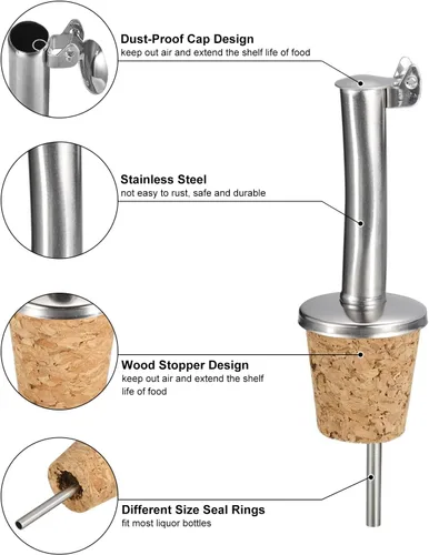 Vista 3 de uxcell Vertedores de botellas de acero inoxidable, 2 piezas de boquilla de aceite de oliva con tapa automática abatible, tapones de botella de vino