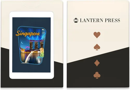 Vista 4 de Lantern Press Singapur, Retro Skyline, Contour (52 cartas de juego, baraja de cartas de tamaño póquer con Jokers)