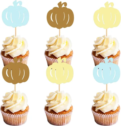 Vista 17 de 24 adornos para cupcakes de calabaza con purpurina, decoraciones de baby shower, tema de cosecha de otoño, suministros para fiestas de cumpleaños
