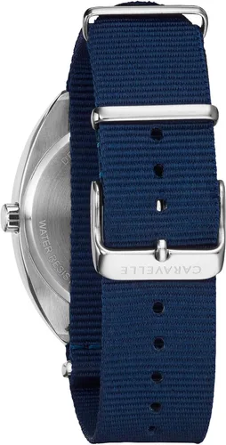 Vista 3 de Caravelle - Reloj retro de cuarzo para hombre acero inoxidable con correa de nailon azul tono plateado Modelo 43B167 Azul Patchwork