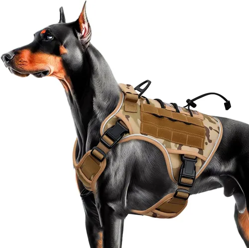 Vista 16 de Arnés táctico para perros grandes, chaleco reflectante ajustable sin tirones con sistema Molle, control de grado militar K9 para entrenamiento