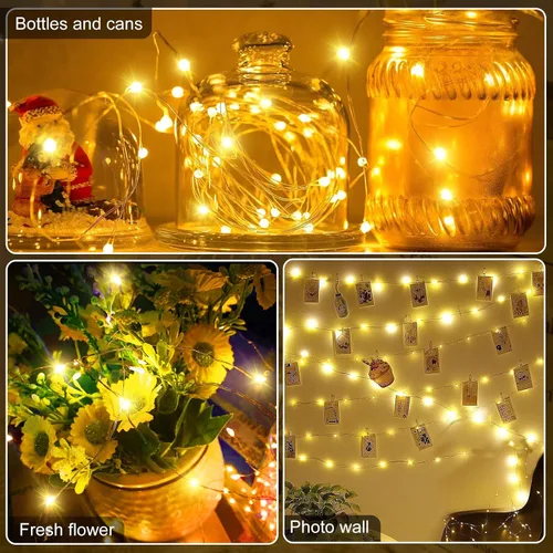 Vista 5 de Aogist - Paquete de 12 luces de hadas con 3 modos de 7 pies, 20 LED impermeables, funciona con pilas, alambre plateado, luciérnaga y luna