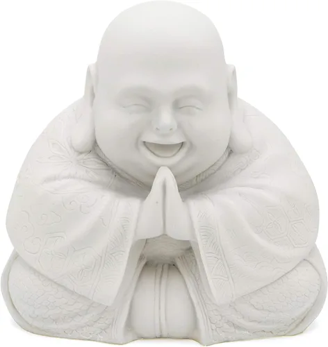 Vista 3 de Estatua de Buda Feliz – Figura Zen decorativa para el hogar y el jardín, apta para el aire libre, perfecta para meditación y Feng Shui (crema)