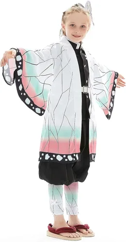 Vista 2 de Kochou Shinobu - Disfraz de kimono para cosplay con pinzas para el pelo
