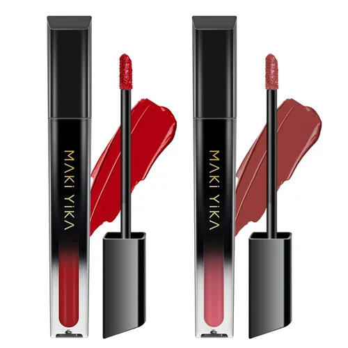 Vista 32 de MAKI YIKA Juego de 3 lápices labiales líquidos mate, color negro y rojo Negro/Rojo Oscuro/Desnudo