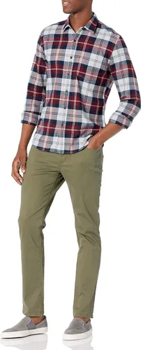 Vista 58 de Amazon Essentials Camisas de franela de manga larga para hombre, corte ajustado, a cuadros con botones