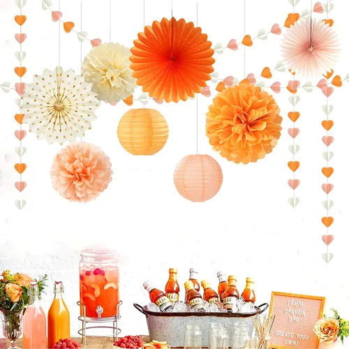 Vista 6 de Guirnalda de Corazón Beige-Naranja Melocotón para Fiesta de Otoño - 11.9M Decoraciones de Otoño Acción de Gracias Cumpleaños Boho Banderines