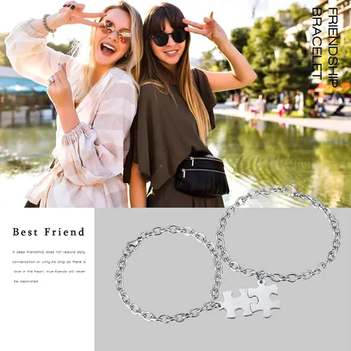 Vista 2 de VNOX Juego de pulseras de rompecabezas personalizadas de 2345678 para mejor amiga, mejor amiga, familia, amor, amistad, juegos de regalo