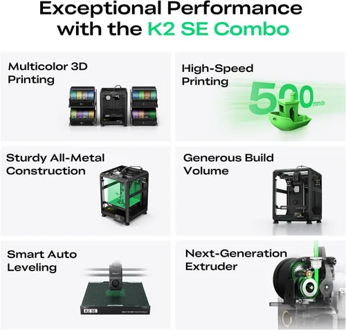 Vista 2 de Creality K2 SE Combo 3D Impresora, compatible con impresión multicolor con CFS, 19.685 in/s de alta velocidad, nivelación automática inteligente