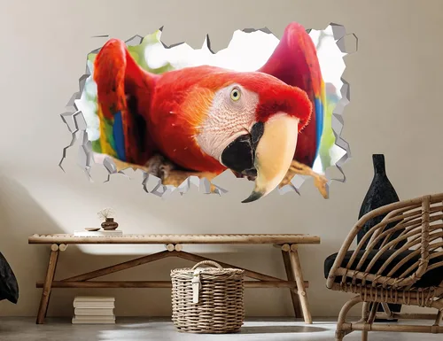 Vista 3 de Calcomanía de pared de loro de guacamayo, decoración de pájaro, decoración de pared tropical de loros, calcomanía de pared tropical, decoración
