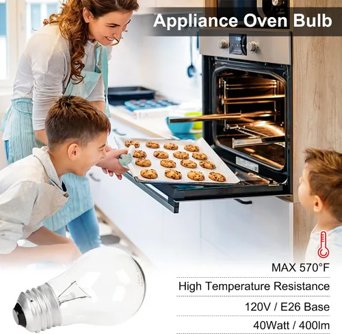 Vista 2 de Bombilla para horno de electrodomésticos, A15, 40 W, alta temperatura, 500 grados, resistente para refrigerador, sobre estufa, microondas, campana