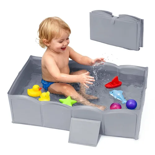 Vista 8 de Bañera plegable para ducha para bebé, estructura reforzada, bañera plegable con base antideslizante, bañera portátil para niños de 6 meses a 4 años