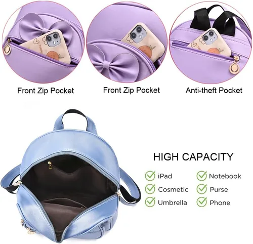 Vista 4 de LCFUN Linda mochila de cuero pequeña de moda para niñas y mujeres, Azul brillante, Daypack