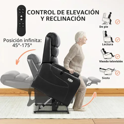 Vista 4 de EONIX Silla Reclinable Eléctrica de Doble Motor Completamente Reclinable para Ancianos, Sillas Elevadoras Eléctricas de Cuero Sintético para Negro