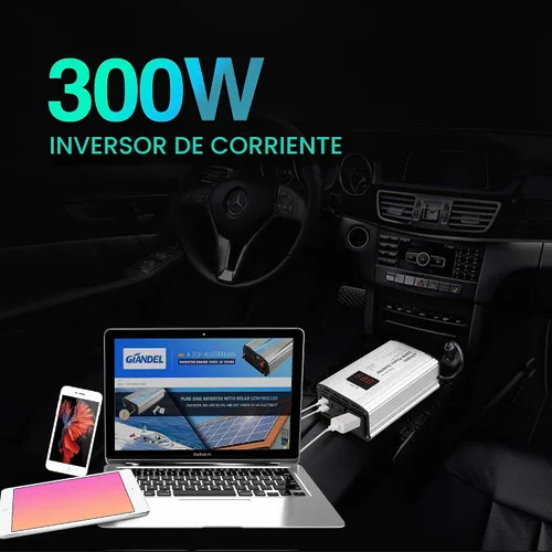 Vista 2 de Inversor de corriente de 300 W DC 12 V a 110 V AC inversor de coche con adaptador de coche USB dual 4.8A con pantalla LED