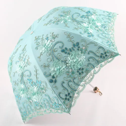 Vista 112 de Honeystore Sombrilla bordada con flor 3D plegable UV con encaje clásico