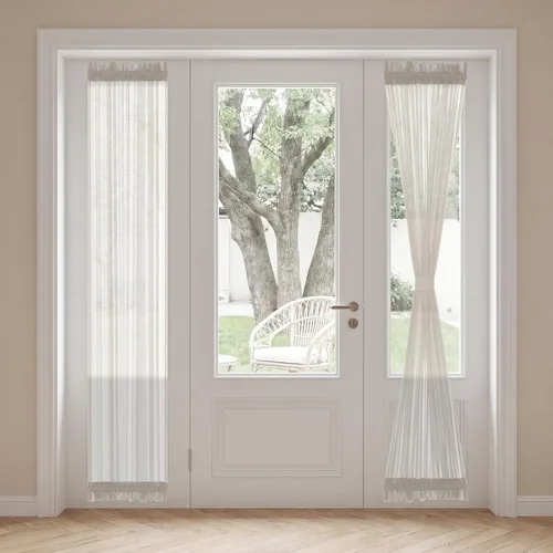 Vista 24 de H. Versailtex Lino Natural y Poly semi-láminas Premium suaves y ricos materiales paneles de cortina con abrazadera ajustable para patio Gris