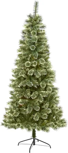 Vista 10 de Árbol de Navidad artificial de pino con punta de nieve delgado de 1.5 m de Wisconsin de Nearly Natural con 150 luces LED transparentes