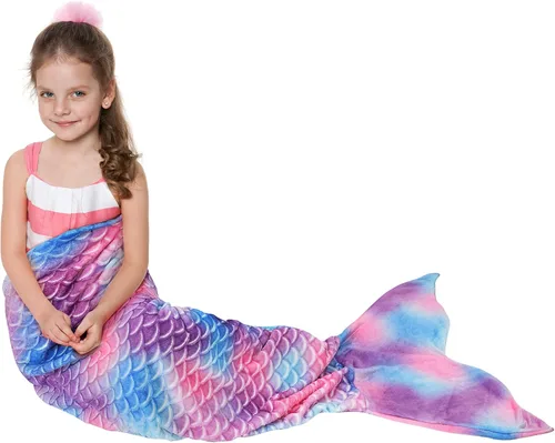 Vista 8 de Catalonia Manta de cola de sirena para niñas, saco de dormir de sirena que brilla en la oscuridad para niños de 3 a 14 años, regalo de sirena